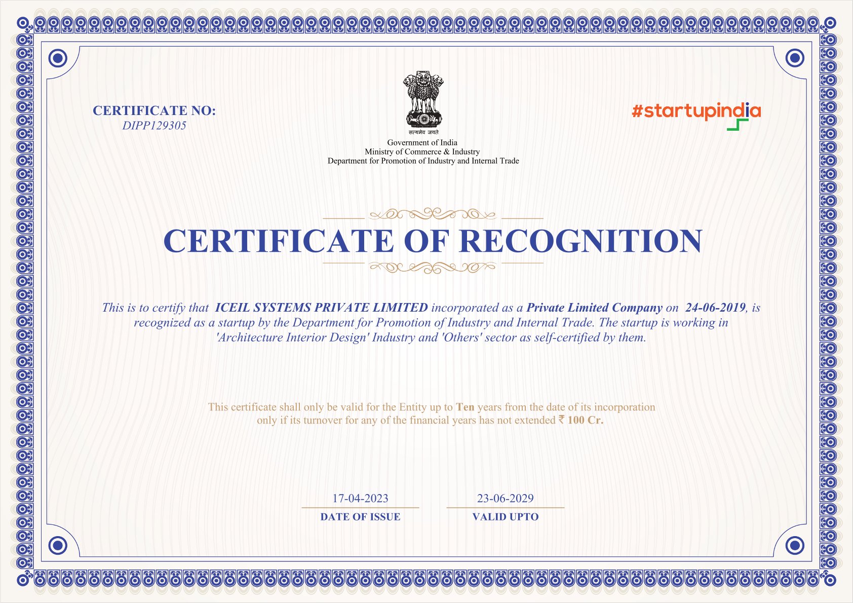 Startup India Certificate